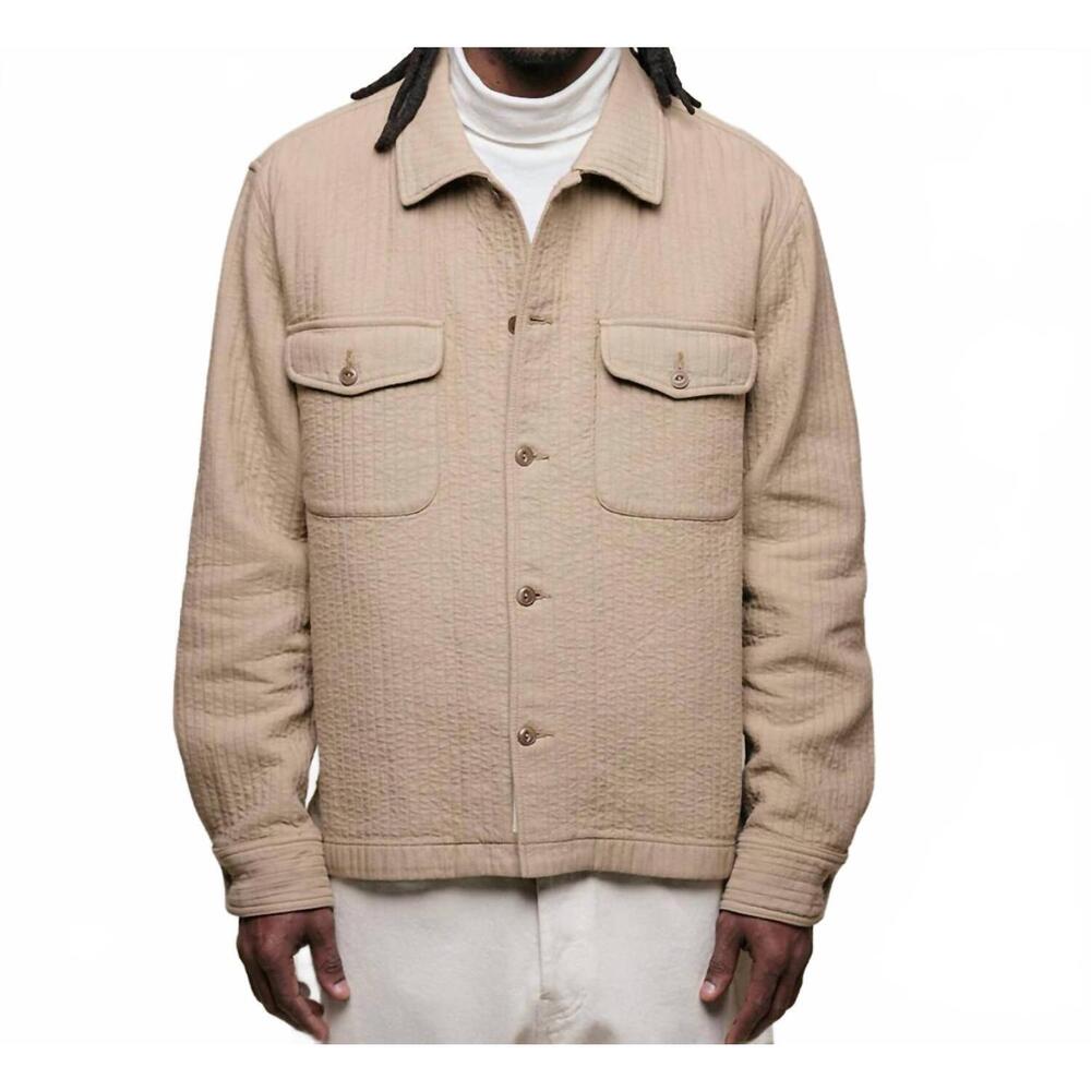 NEW MERZ B. SCHWANEN padded cotton long sleeve overshirt in dusted khaki